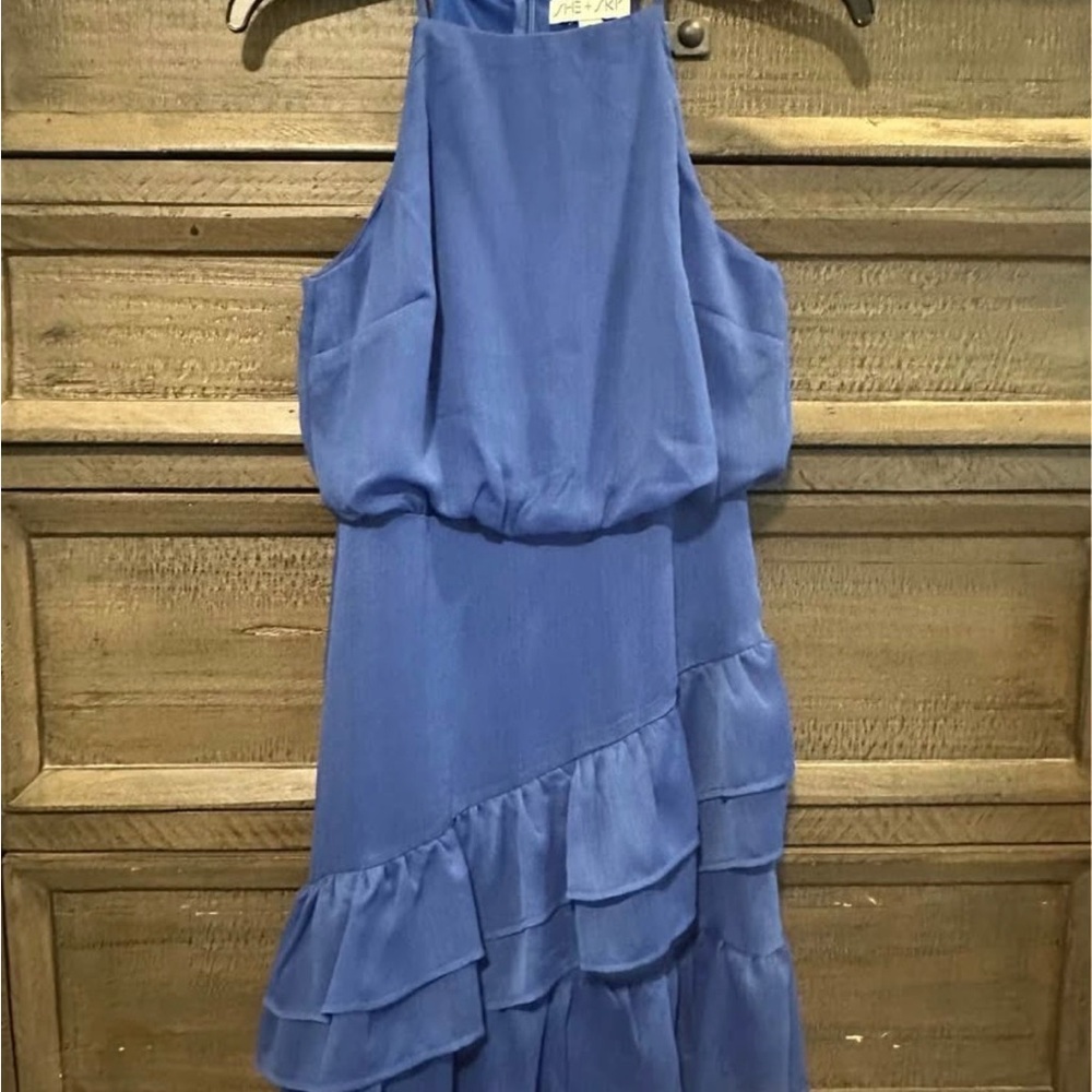 She + Sky Royal Blue Ruffled Halter Dress
